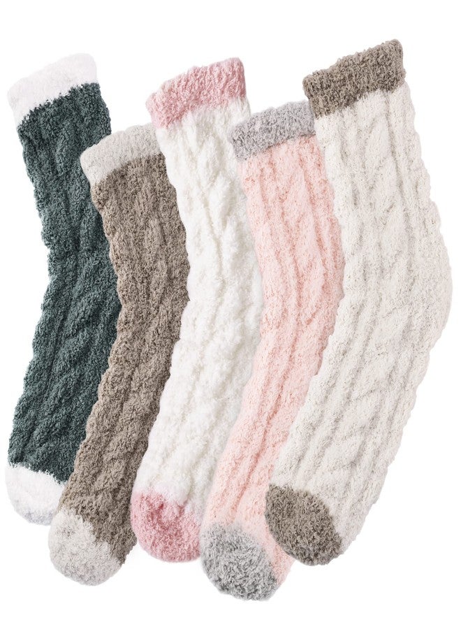 Premillow 5 Pairs Fuzzy Socks for Women, Winter Fluffy Socks Womens, Soft Cozy Warm Slipper Sock Home Sleeping Sock - Image 1